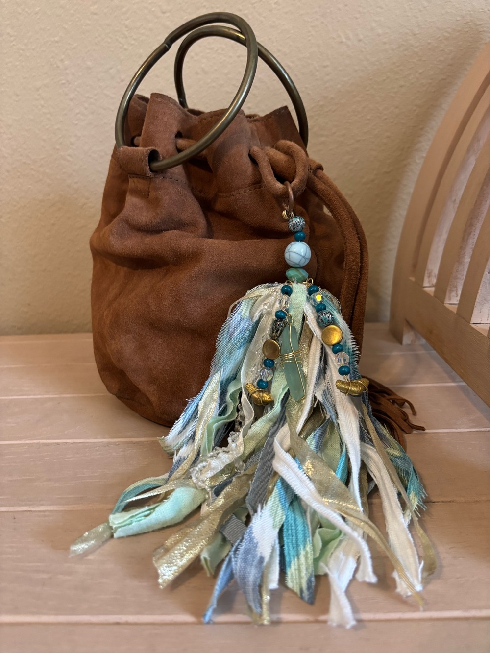 Boho Romantic Festival Mini Suede Bag w Sweet Tassel Charm Jewelry